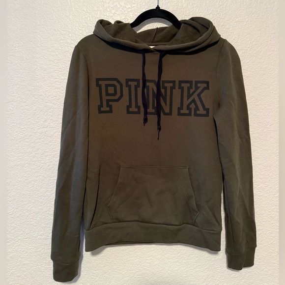 PINK Victoria's Secret Tops - PINK Victoria’s Secret Olive Green Hoodie XSmall